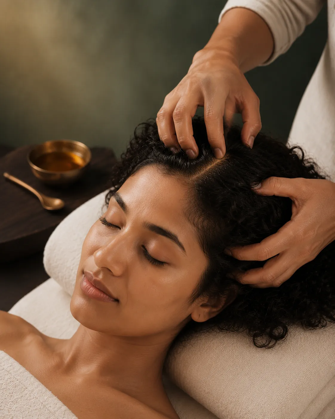 Marma-inspired scalp and crown technique during a facial at Shrii Aesthetics